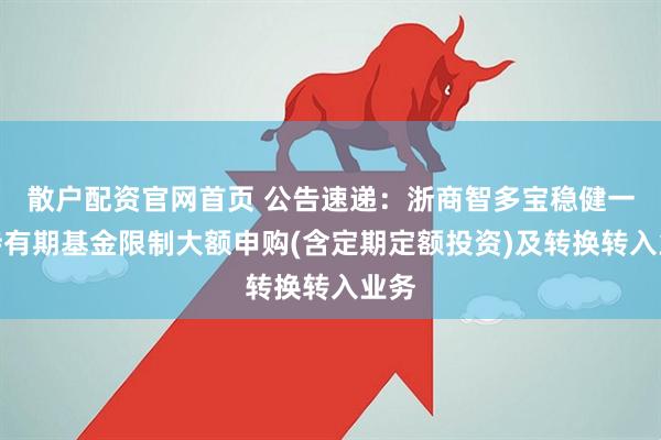 散户配资官网首页 公告速递:浙商智多宝稳健一年持有期基金限制大额申购(含定期定额投资)及转换转入业务
